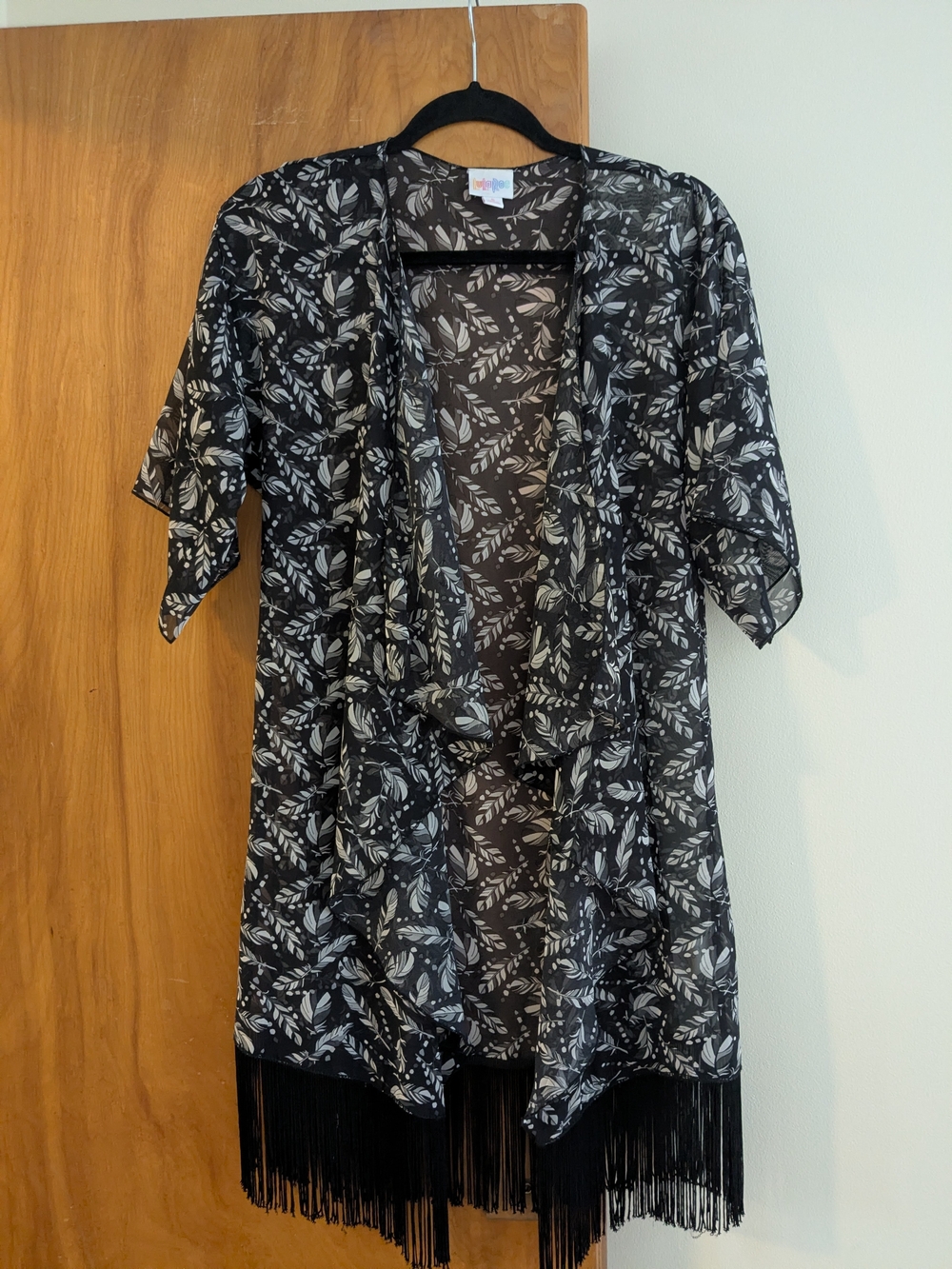 LuLaRoe Black and White Sheer  Fringe Kimono